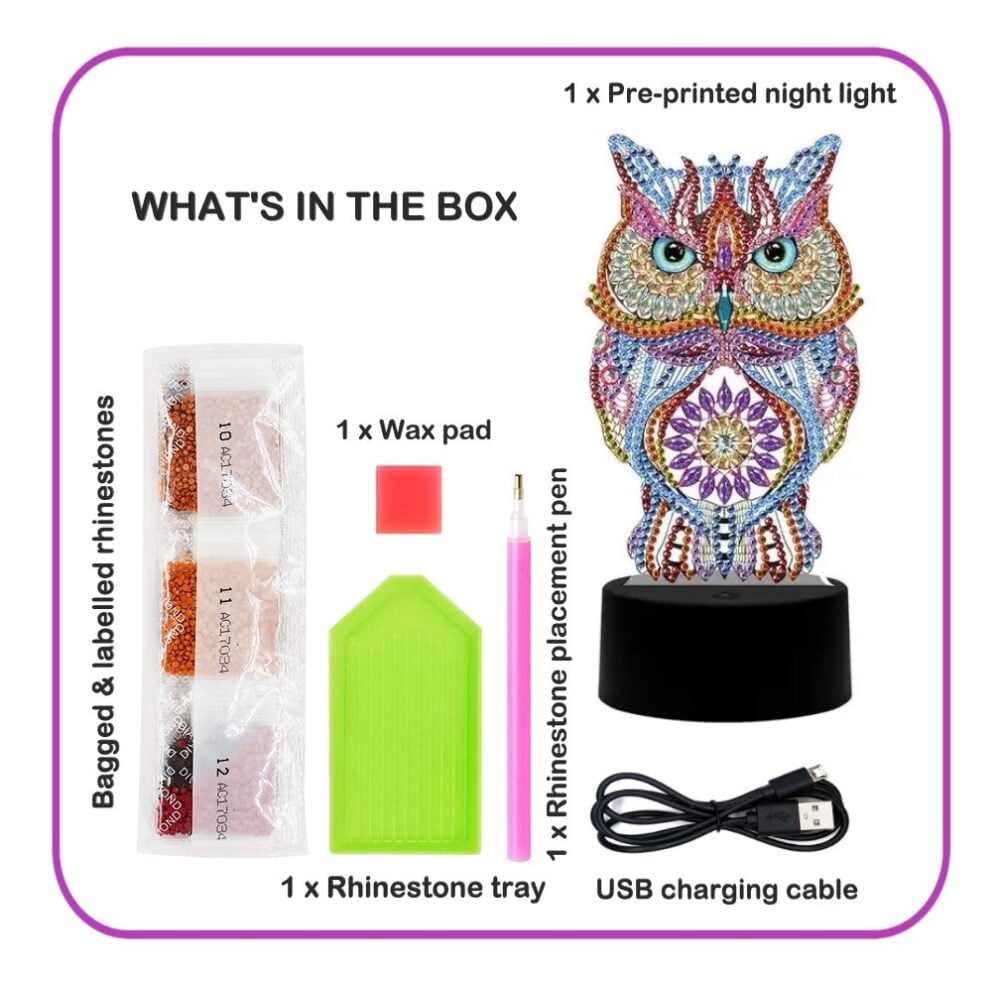 Night Light DIY Diamond Painting Kit - Owl - Image 7