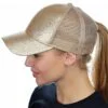 Glittery Ponytail/Messy Bun Trucker Cap _ Gold - Image 3