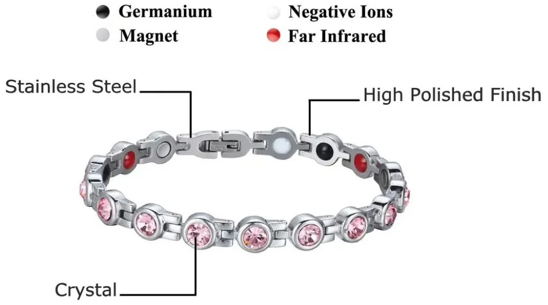 MEEM BioMagnetic Stainless Steel Crystal Bracelet - Rose Pink - Image 3