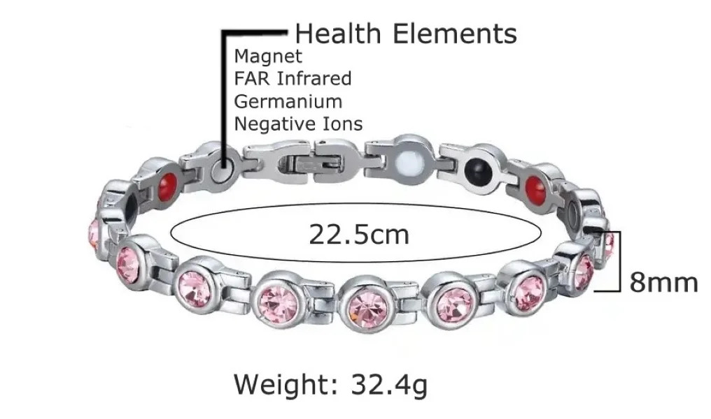 MEEM BioMagnetic Stainless Steel Crystal Bracelet - Rose Pink - Image 2