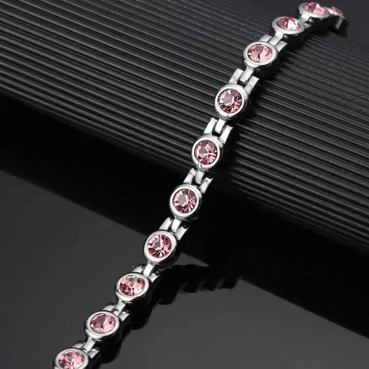 MEEM BioMagnetic Stainless Steel Crystal Bracelet - Rose Pink - Image 4