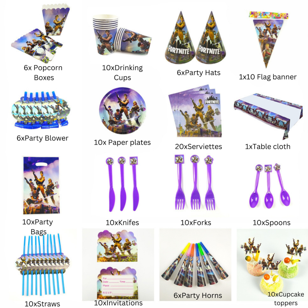 136 Piece Fortnite Kids Party Decoration Set - KPS06 - Image 2